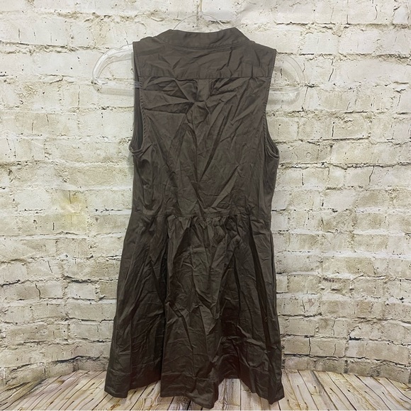 Express Brown V Neck Ruffle Side Zip Sleeveless A Line Dress - Picture 3 of 5